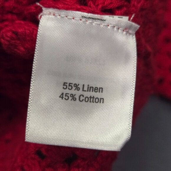 Vintage Grandmacore Granny Cottage Holiday 2X Red Crochet Cardigan Sweater Linen - Picture 4 of 7